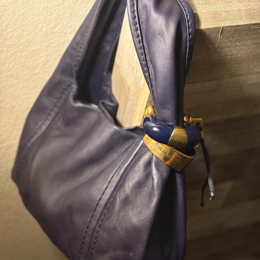 Jimmy Choo Deep Navy Blue Leather Hobo Bag